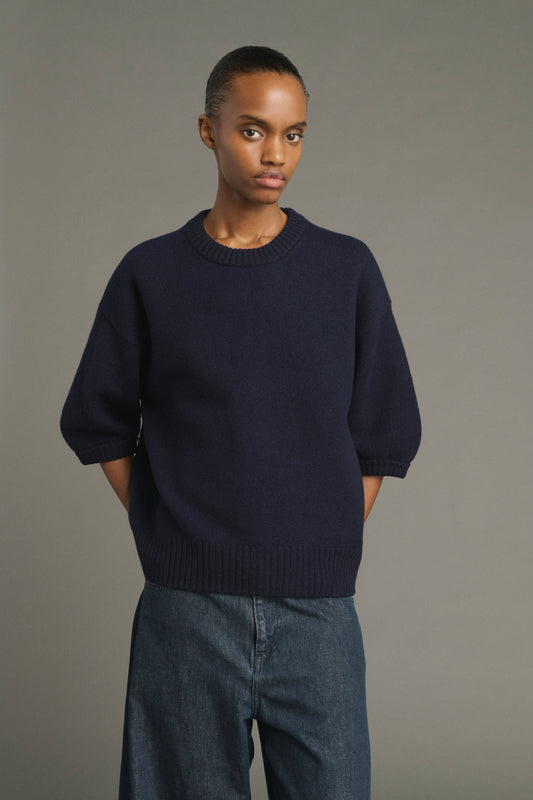Pull Lise - Navy - Laine Mérinos - Femme