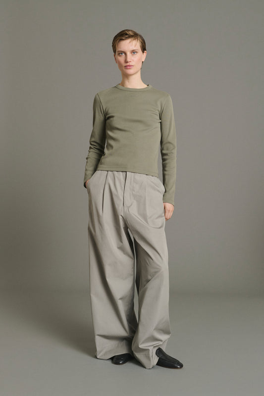 Pantalon Hugues - Gris Popeline Jambe Large Femme - Soeur
