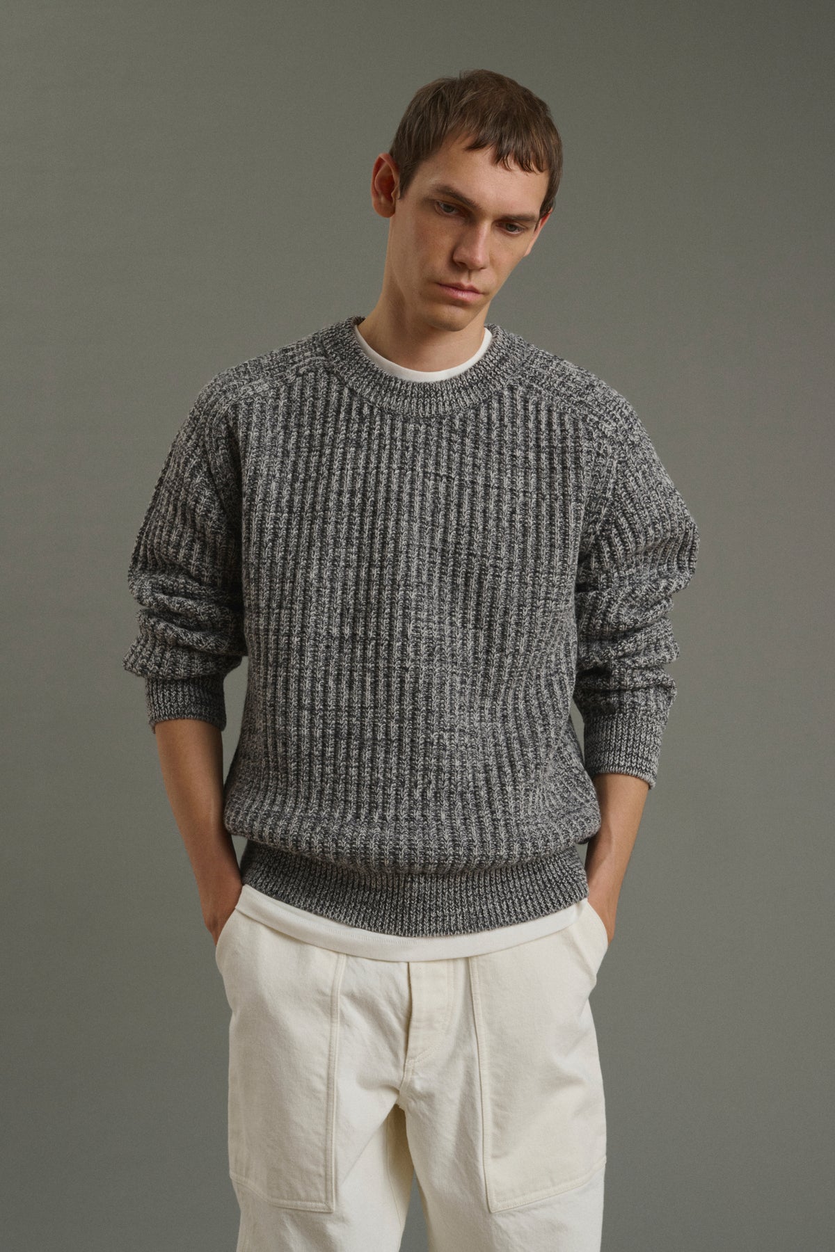 Pull Osma - Écru/Anthracite - Laine - Homme vue 1