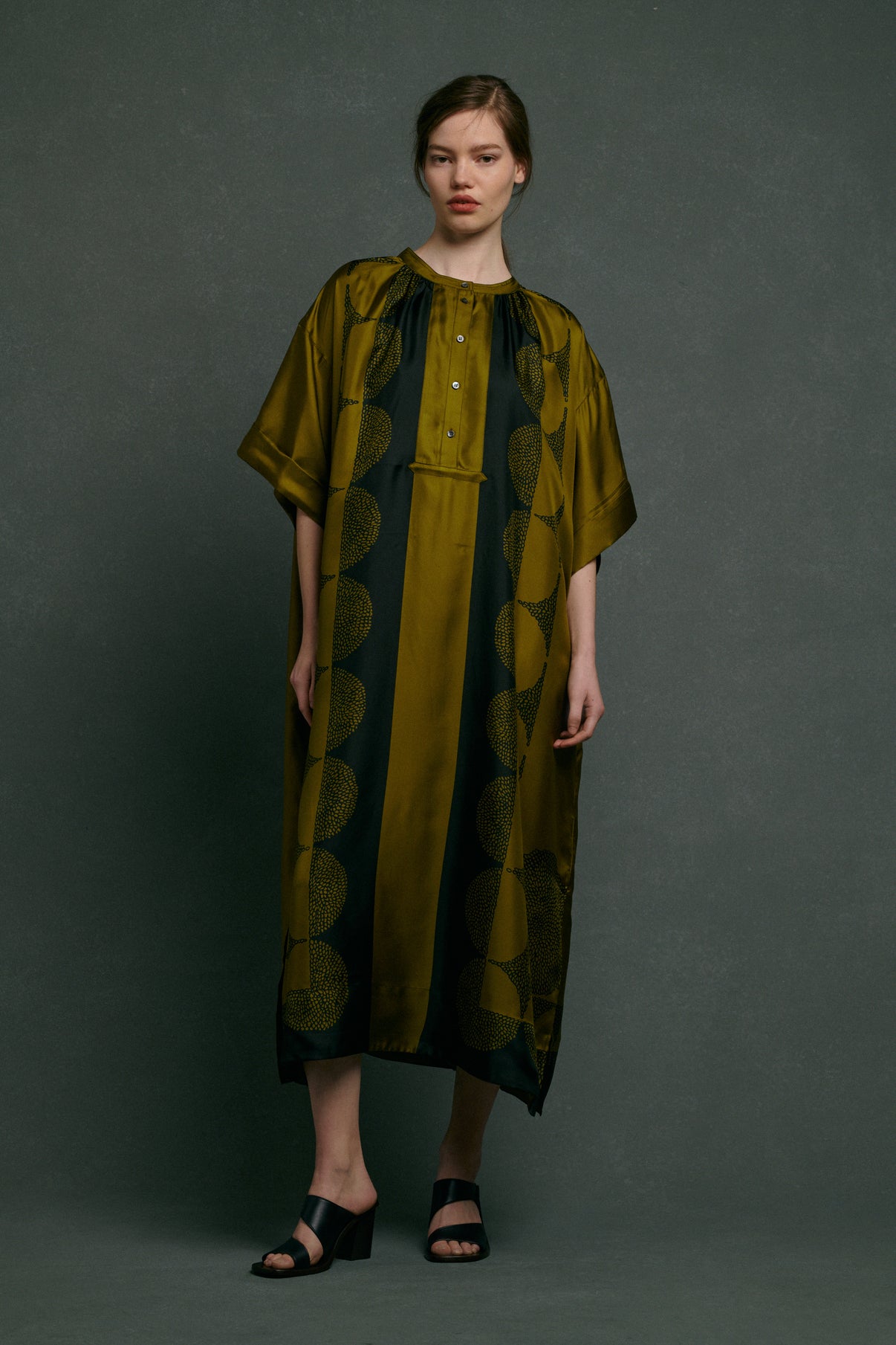 Robe Athena - Kaki/Noir - Soie - Femme vue 1