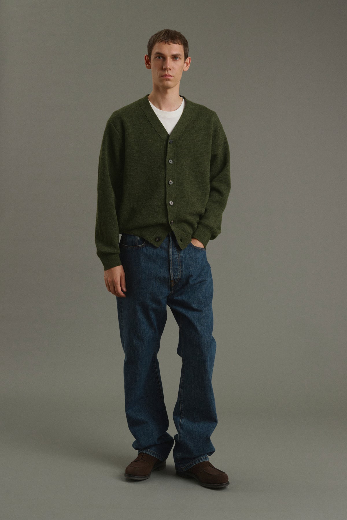 Cardigan Romeo - Kaki Foncé - Laine - Homme vue 1