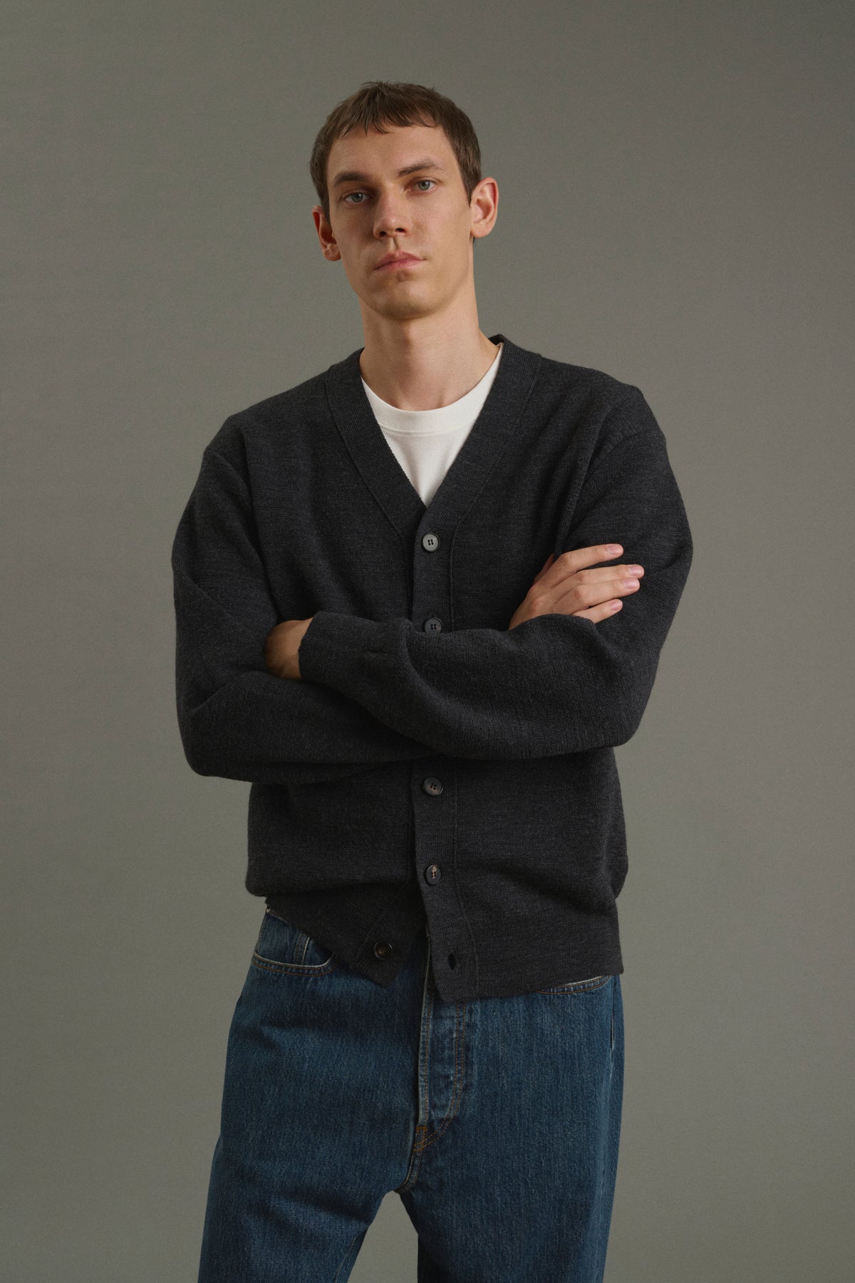 Cardigan Romeo - Gris Anthracite - Laine - Homme vue 1