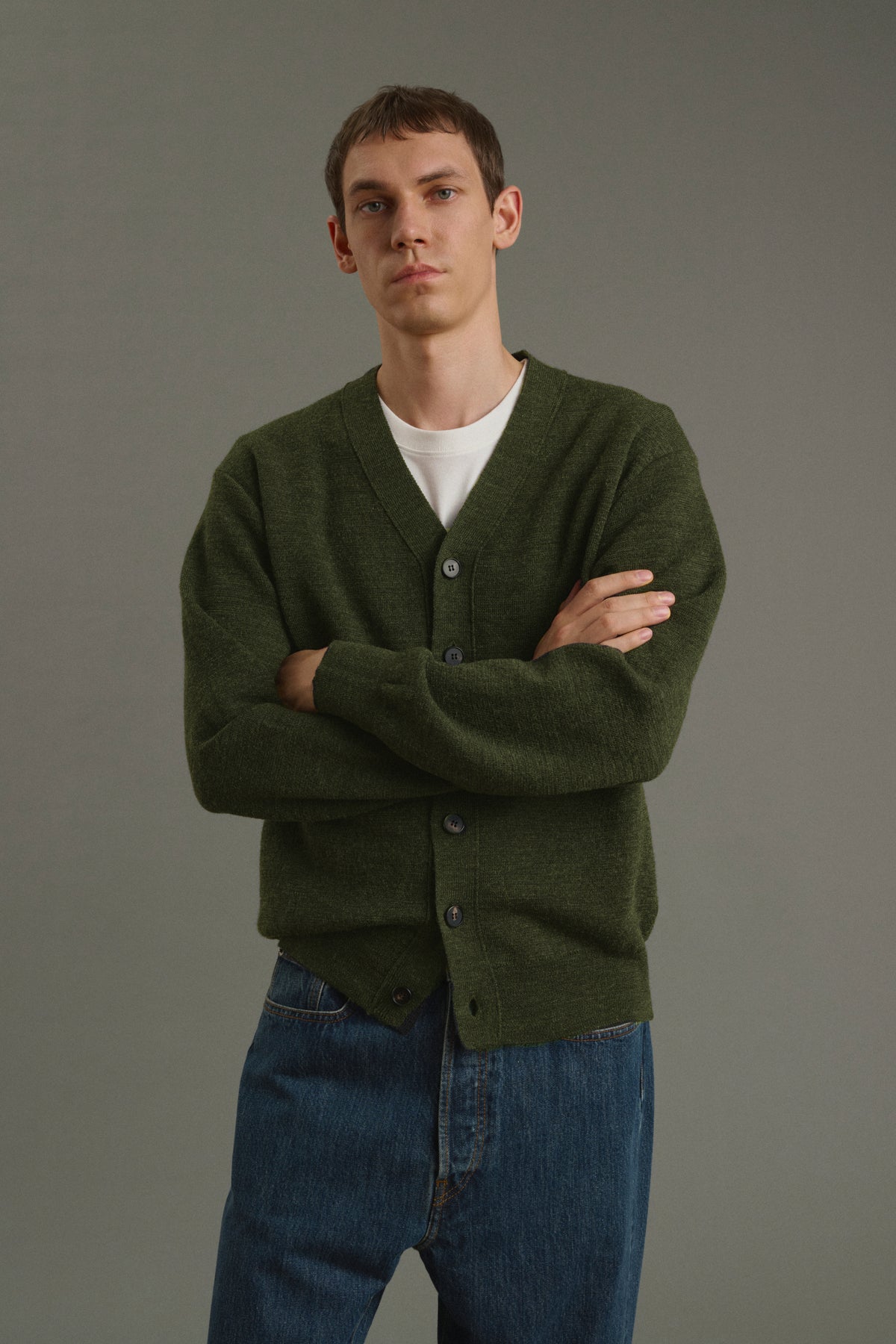 Cardigan Romeo - Kaki Foncé - Laine - Homme vue 2