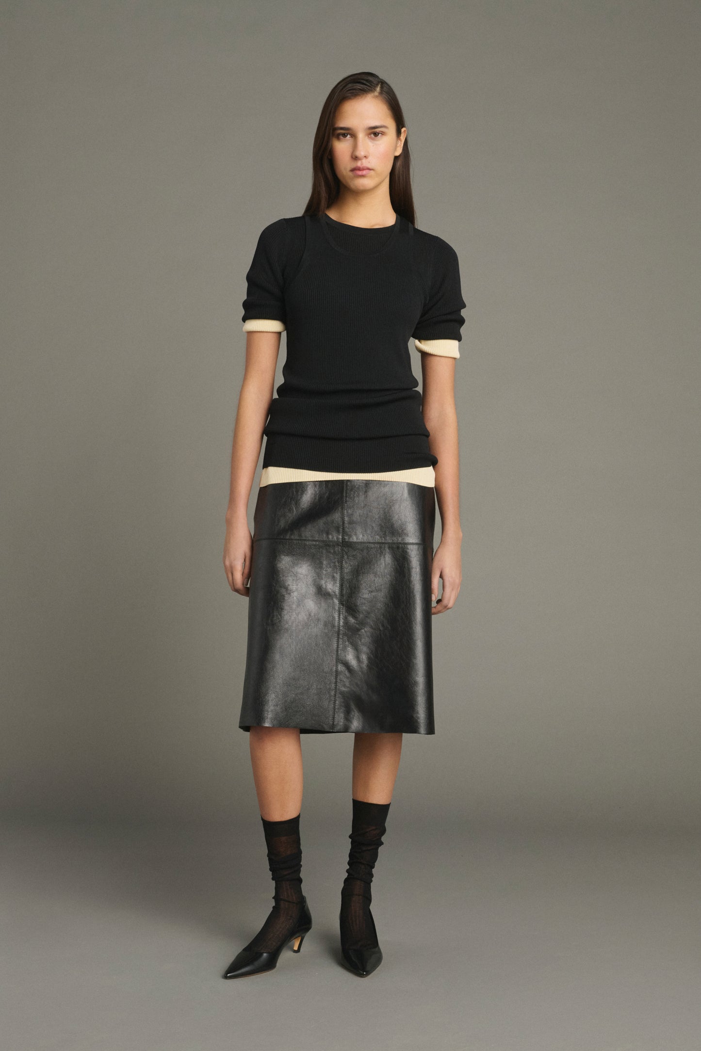 Jupe Gwen - Noir - Cuir - Femme