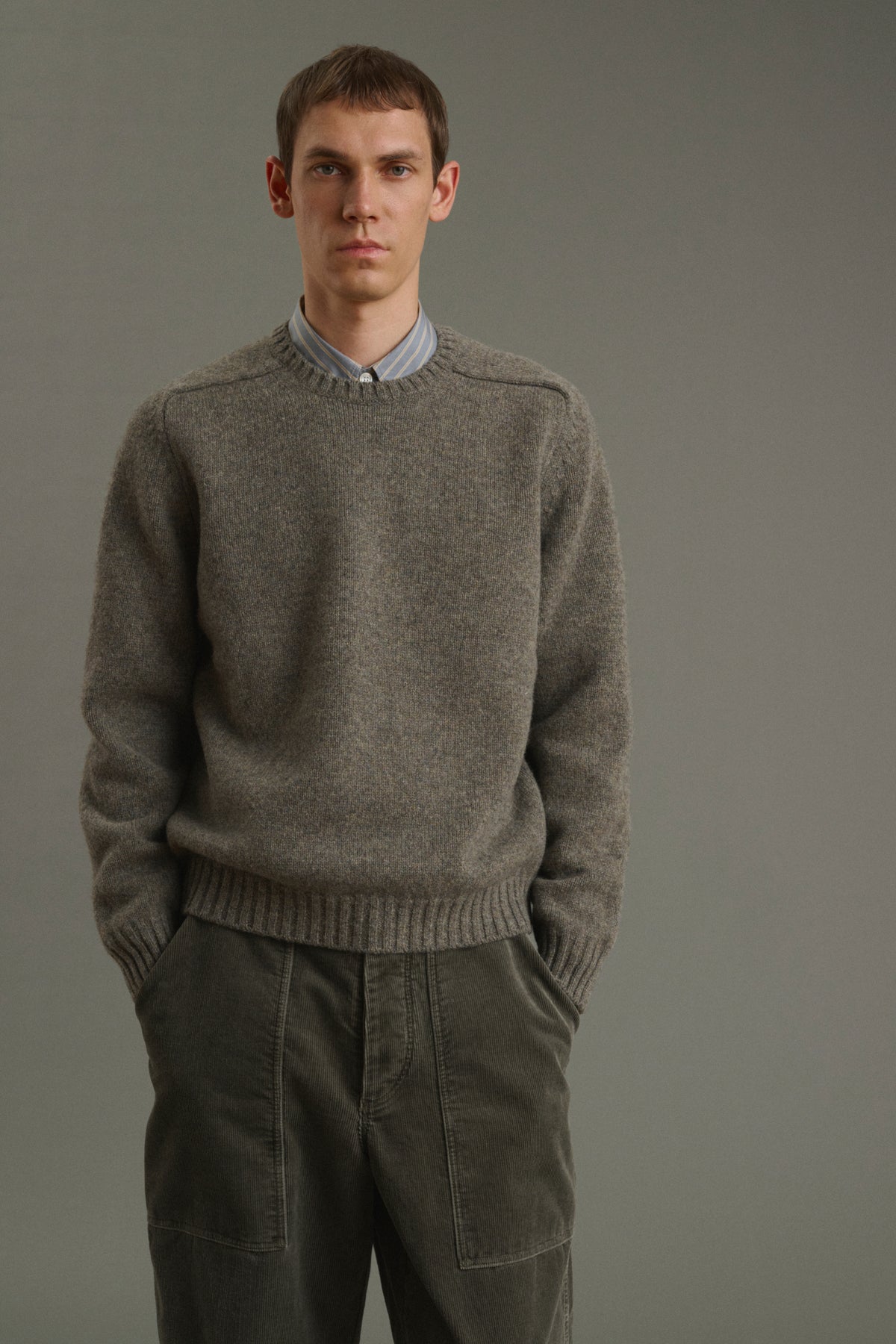 Pull Isamu - Vert De Gris - Laine - Homme vue 1