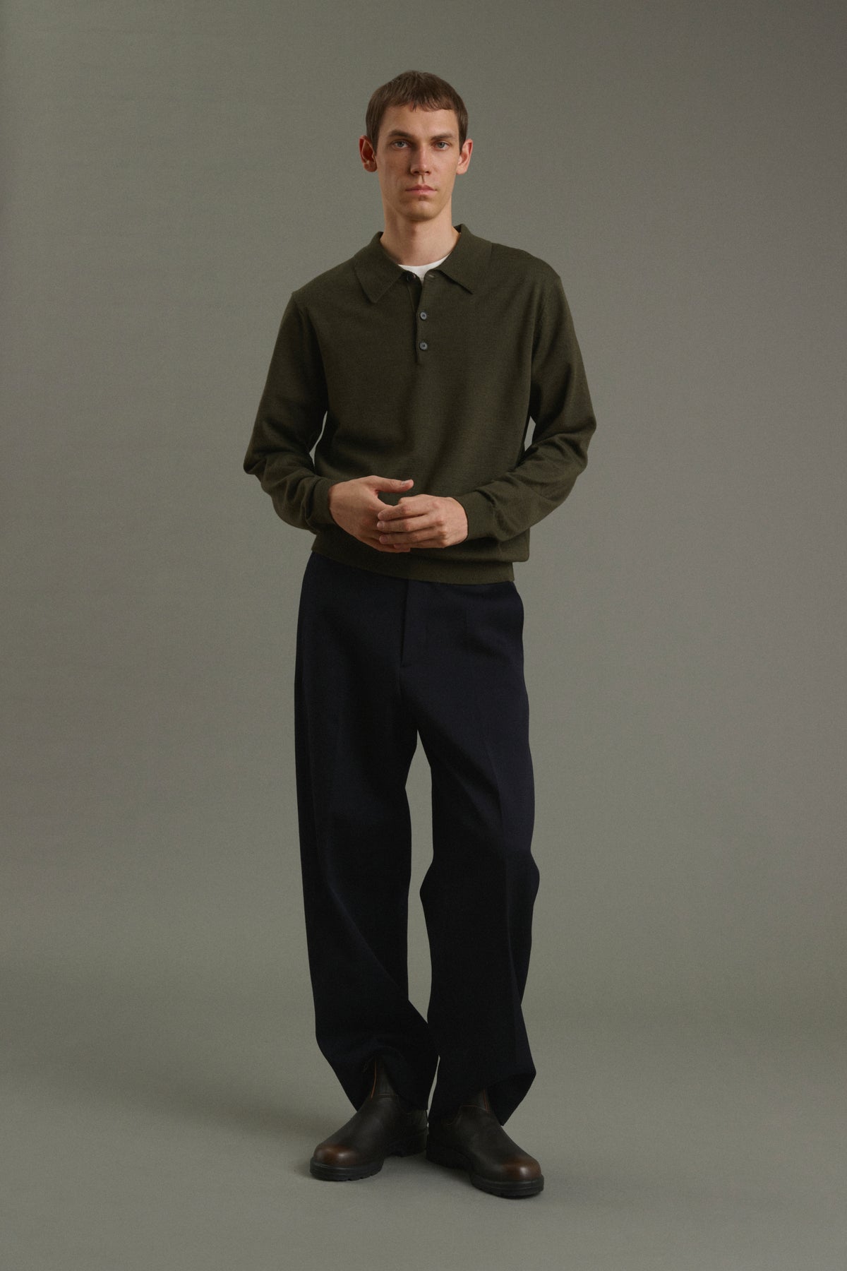 Pull Etienne - Kaki Chiné - Laine Mérinos - Homme vue 3