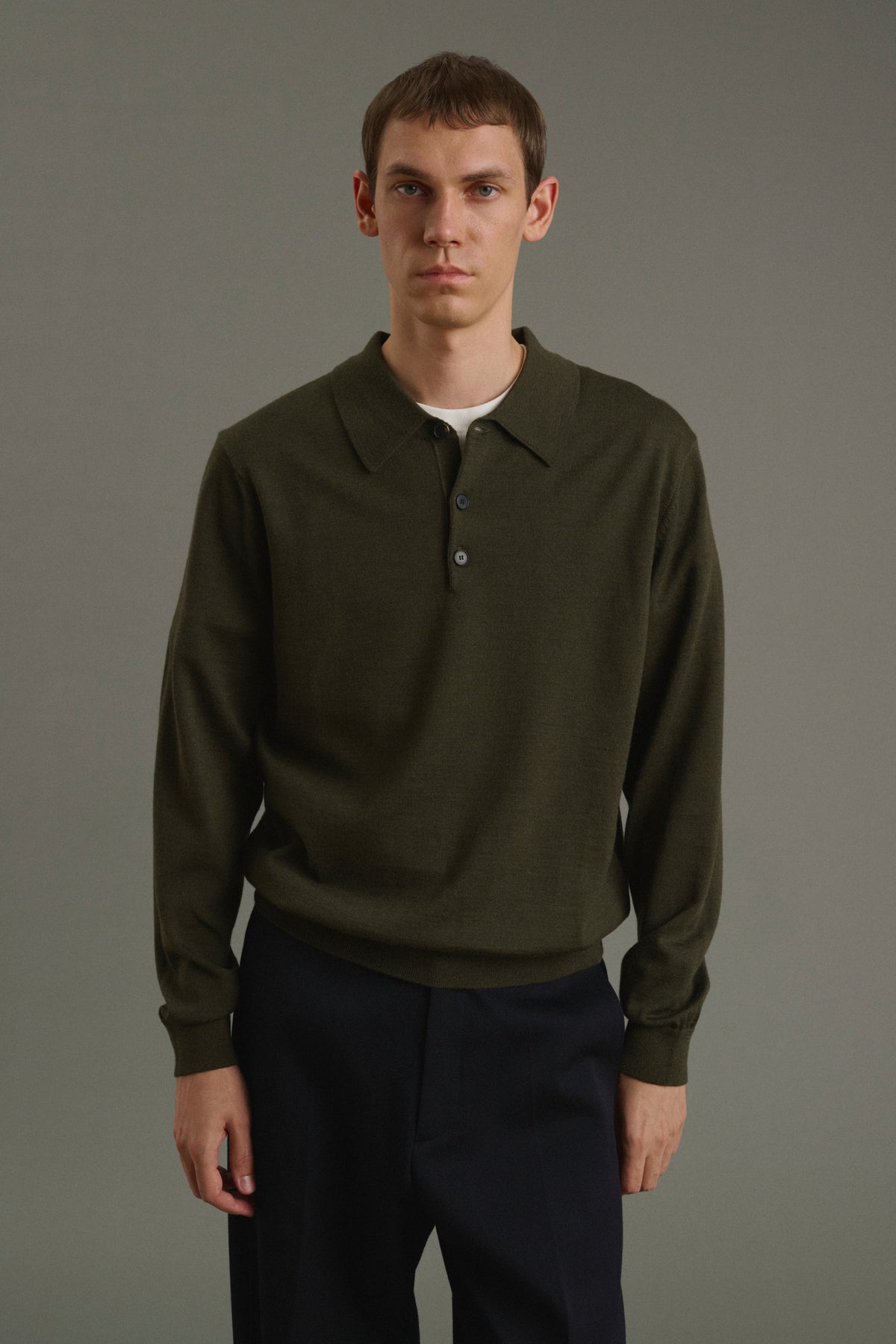 Pull Etienne - Kaki Chiné - Laine Mérinos - Homme vue 1
