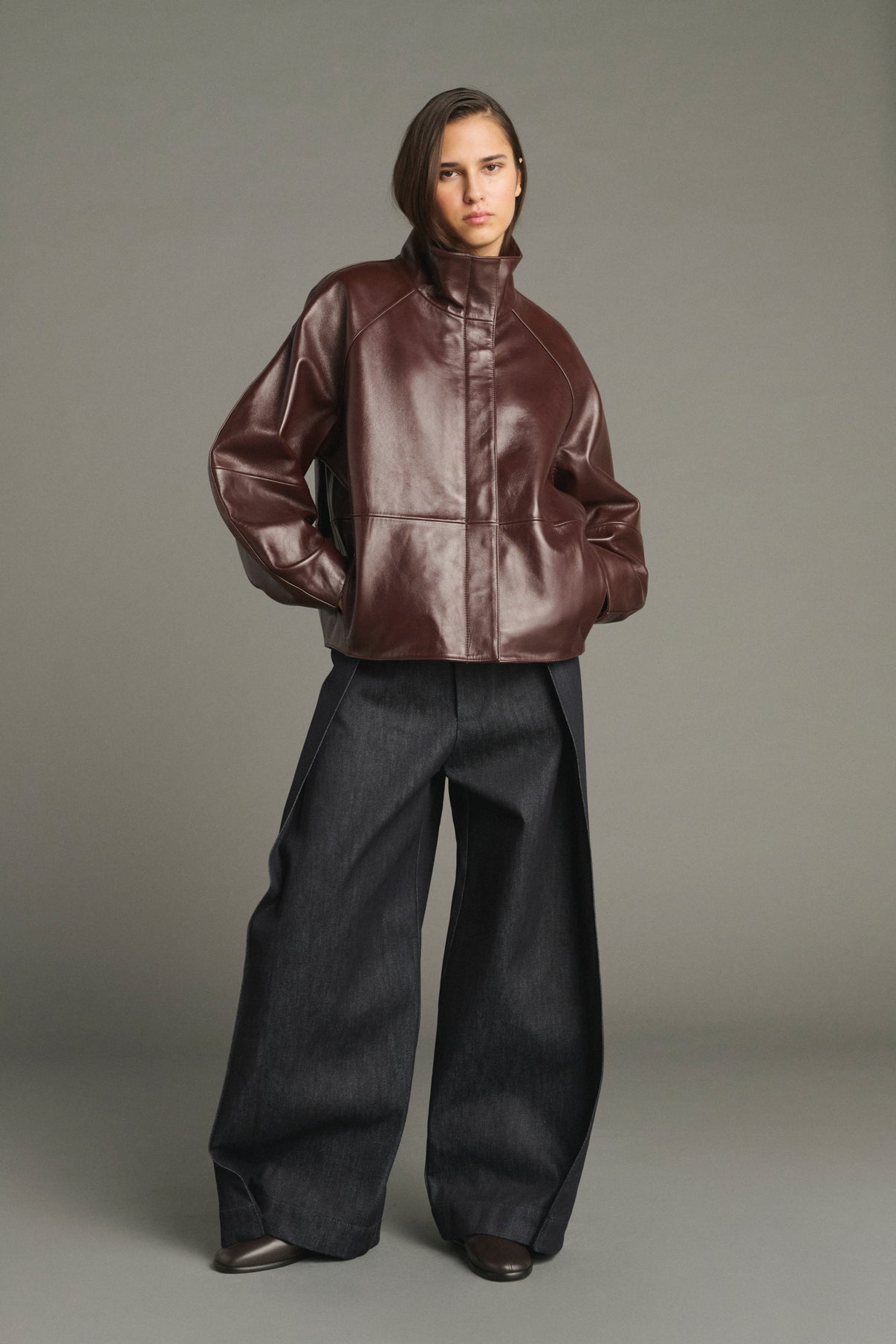 Veste Gamma - Bordeaux - Cuir - Femme vue 1
