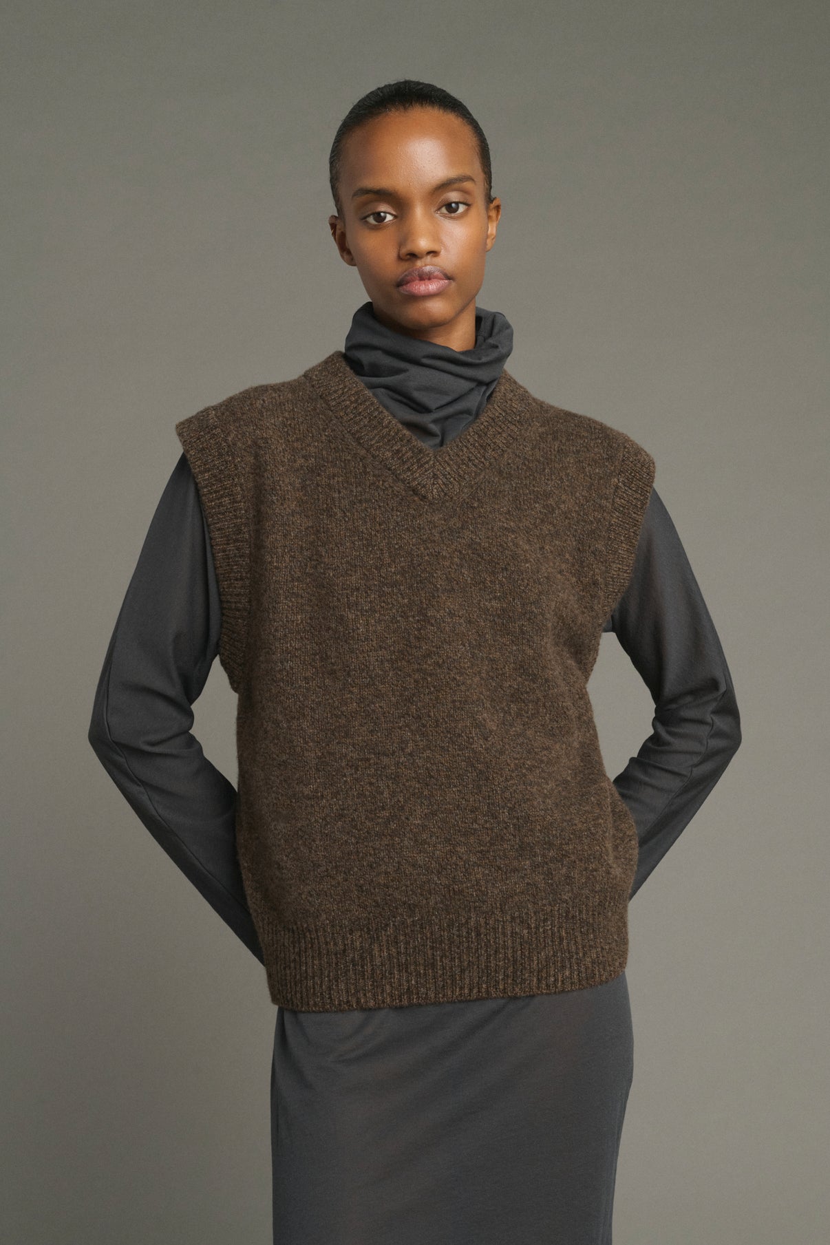 Pull Karl - Marron Chiné - Laine Mérinos - Femme vue 3