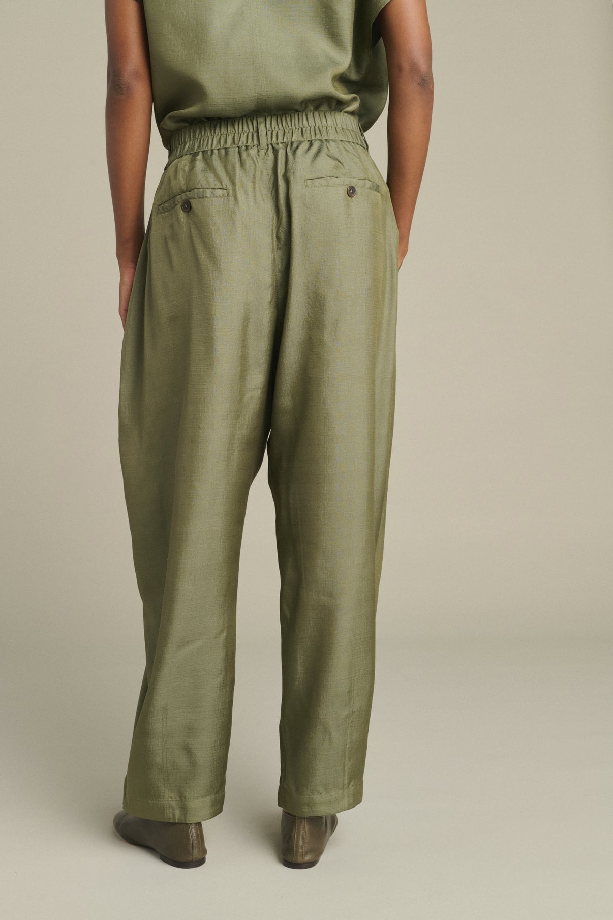 Pantalon Vernon - Vert De Gris - Soie - Femme vue 4