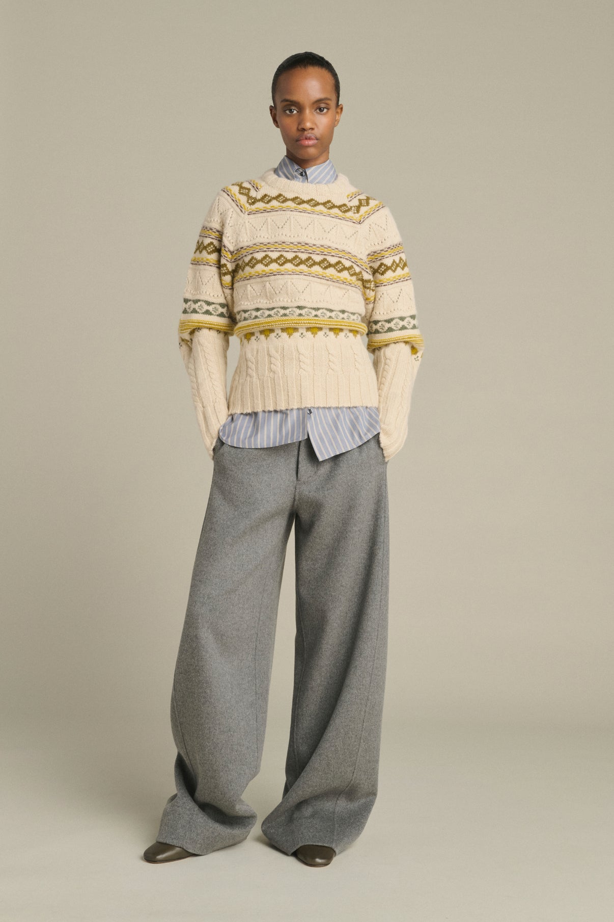 Pull Luis - Multico Beige - Laine Mérinos - Femme vue 1