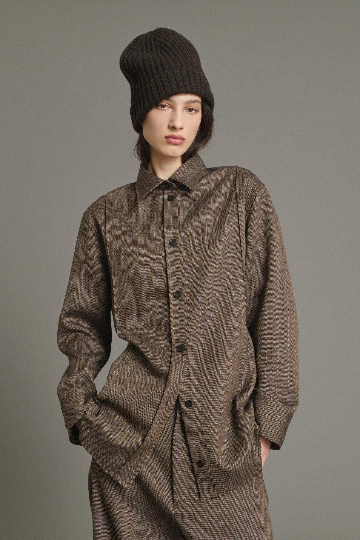 Chemise Lisbonne - Marron/Parme - Laine - Femme vue 1