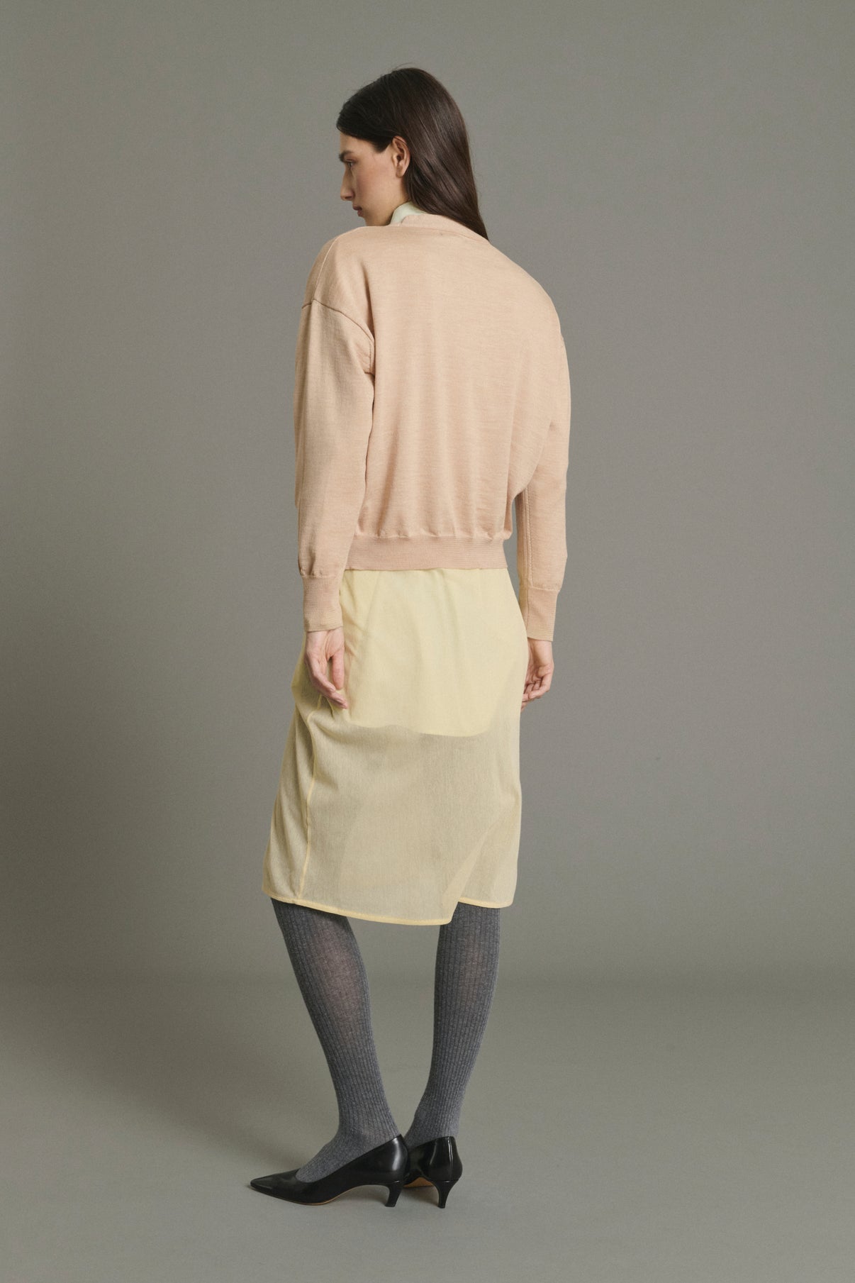 Cardigan Idem - Beige Rosé - Laine Mérinos - Femme vue 4