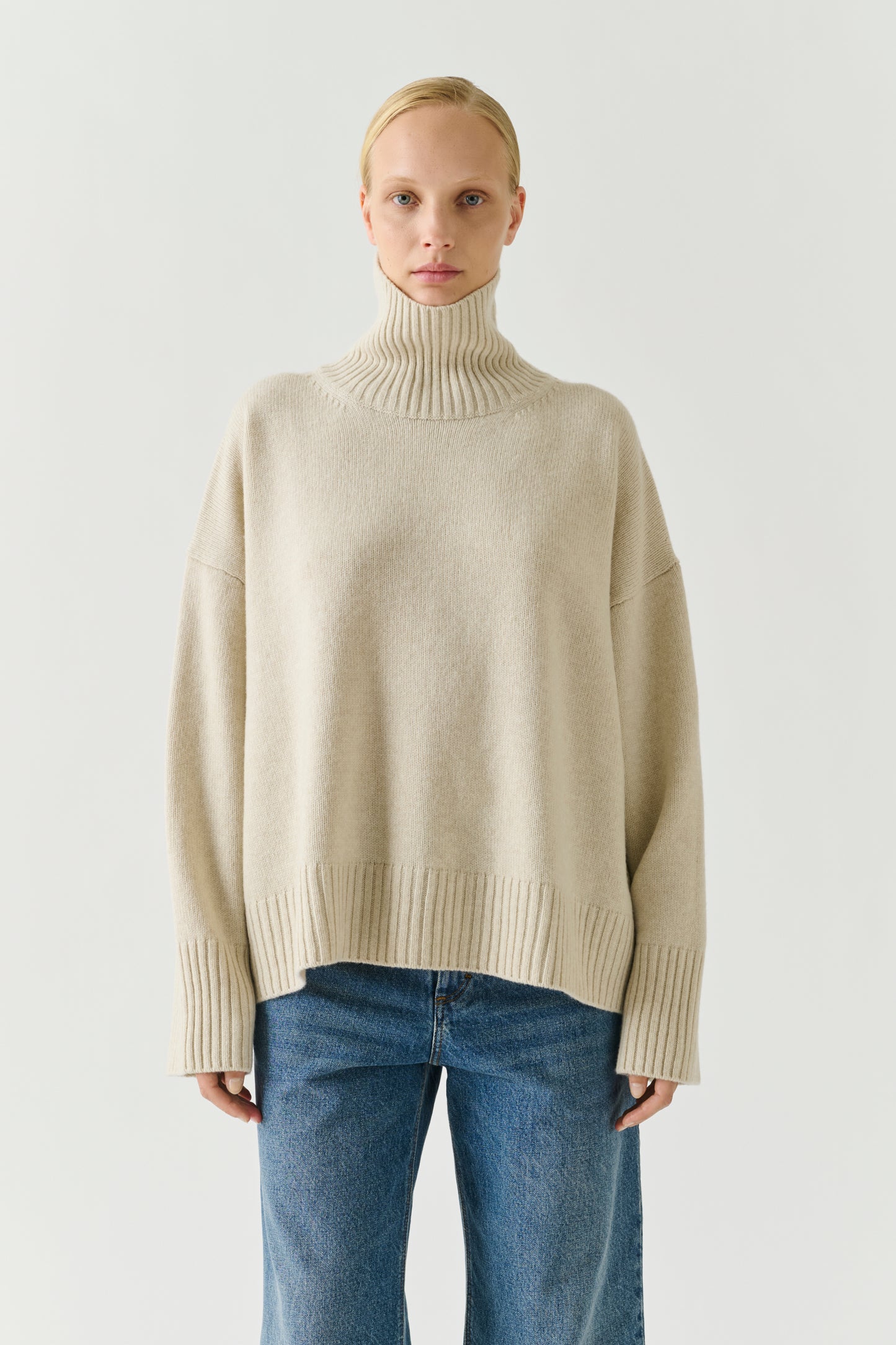 Pull William - Écru Chiné Laine Mérinos Col Montant - Soeur
