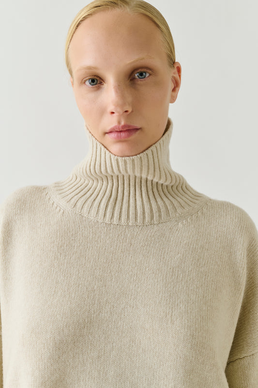 Pull William - Écru Chiné Laine Mérinos Col Montant - Soeur