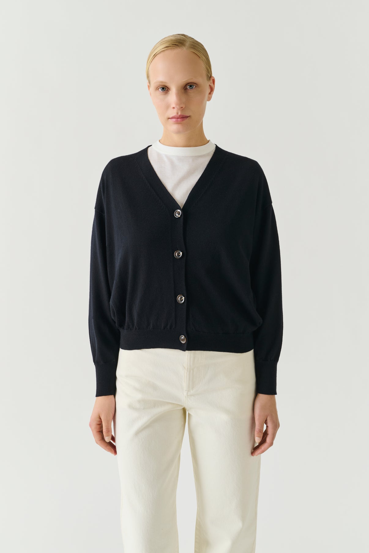 Cardigan Idem - Noir - Laine Mérinos - Femme vue 1