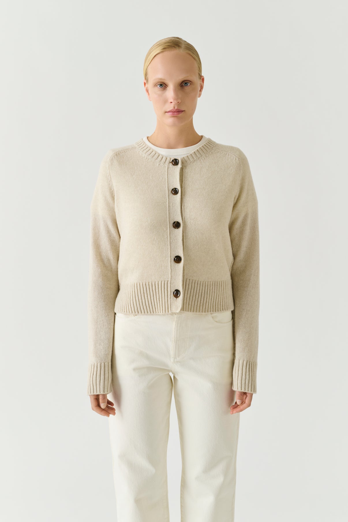 Cardigan Virginia - Écru Chiné - Laine Mérinos - Femme vue 1