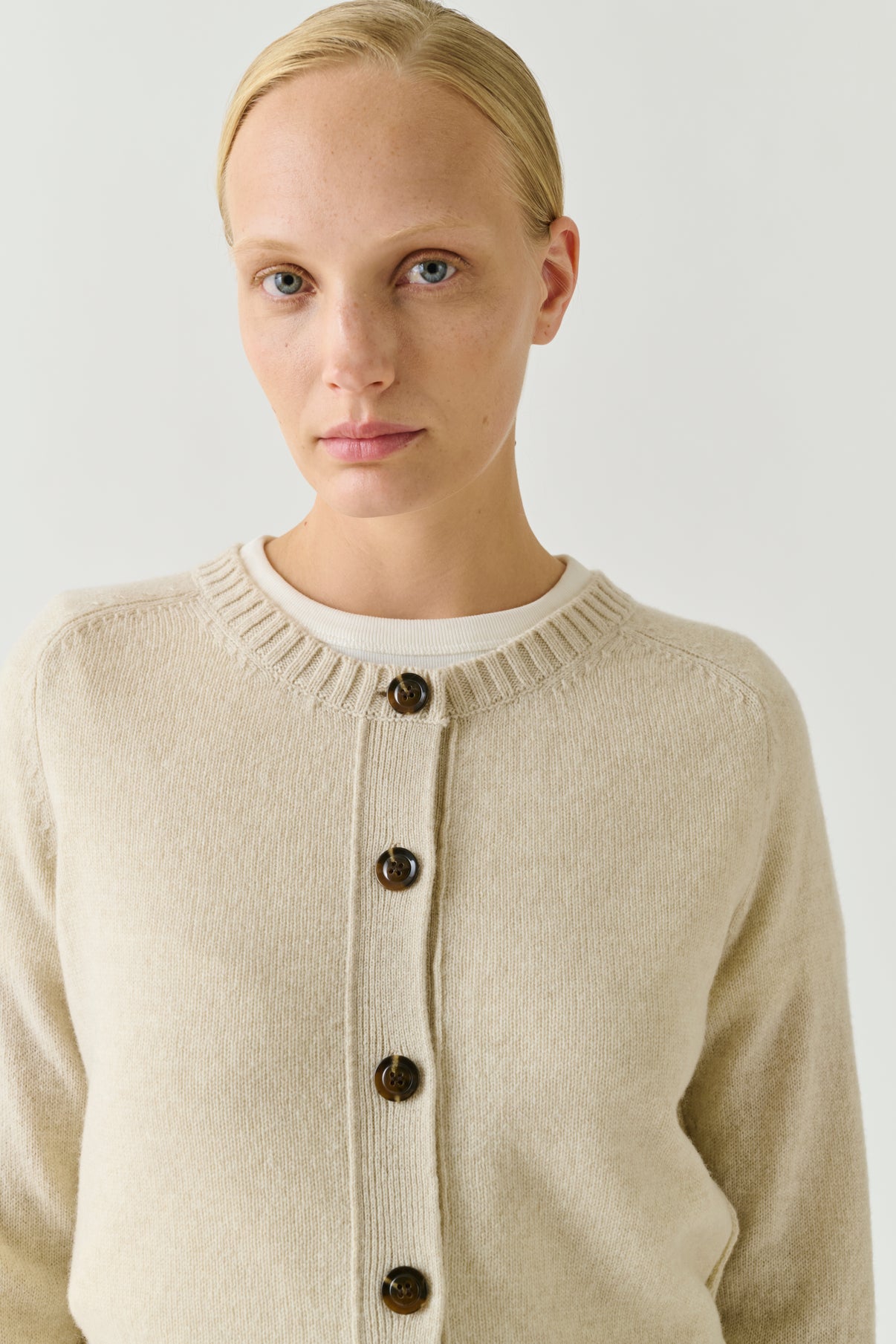Cardigan Virginia - Écru Chiné - Laine Mérinos - Femme vue 3