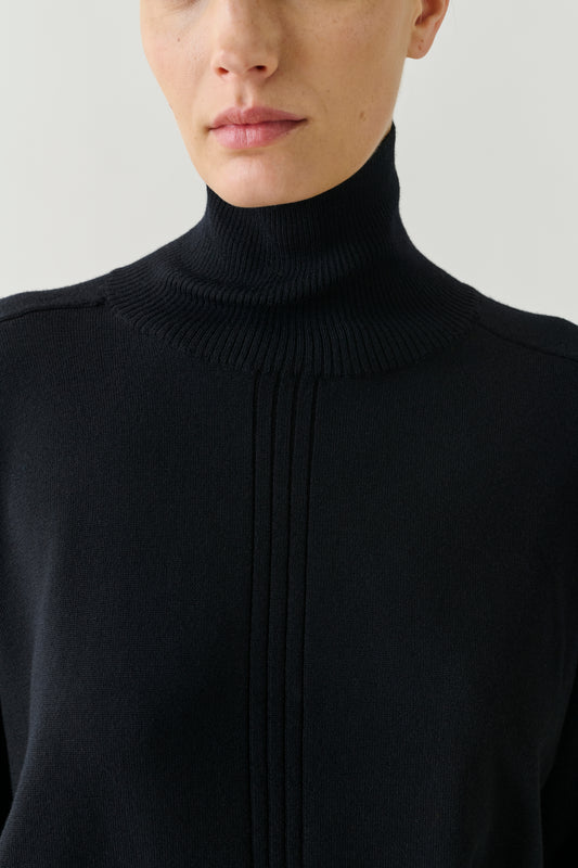 Pull Nord - Noir Laine Mérinos Col Roulé Oversize - Soeur